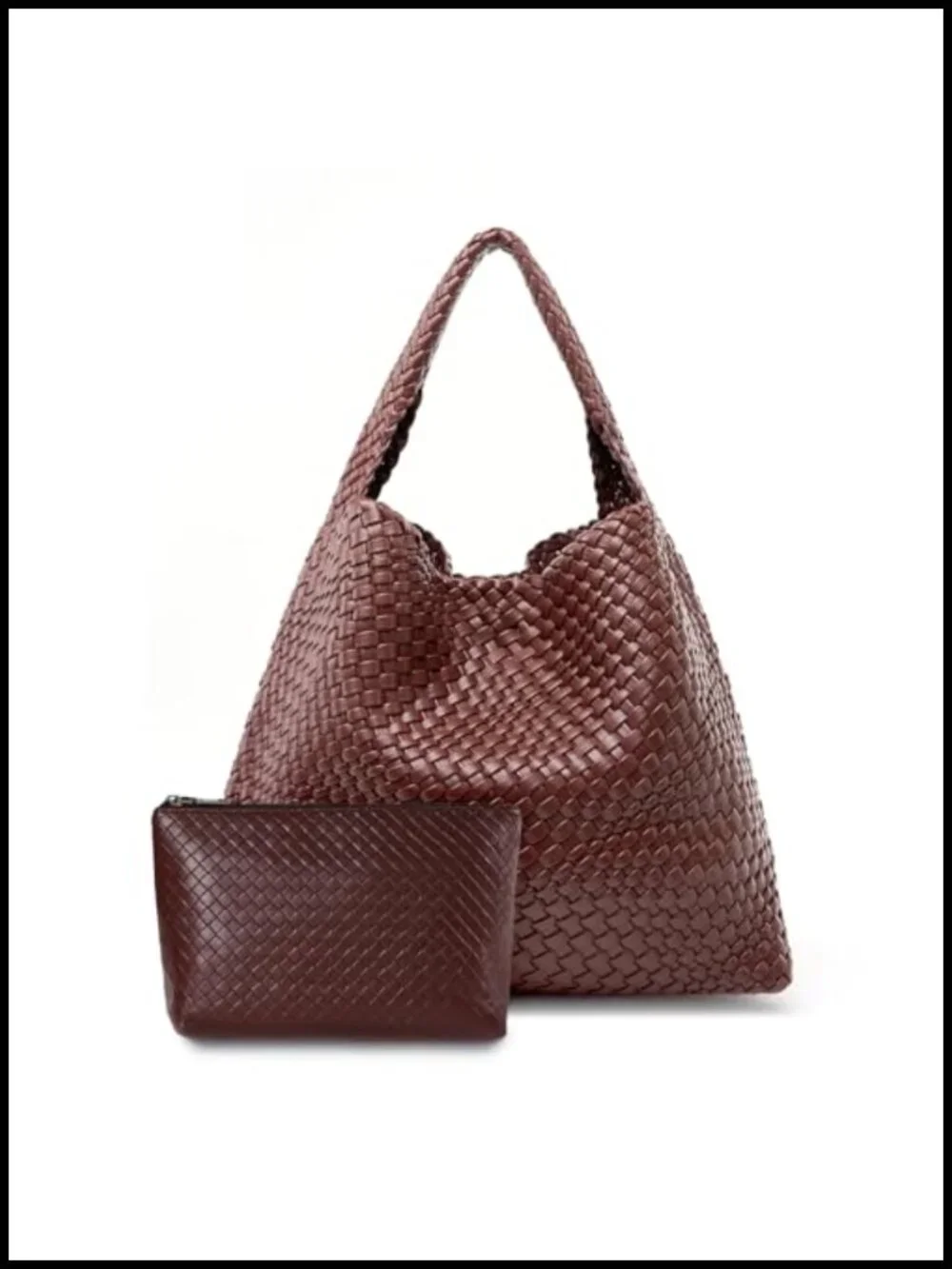 Woven Leather Hobo Tote Bag with Clutch, PU Leather Shoulder Handbag